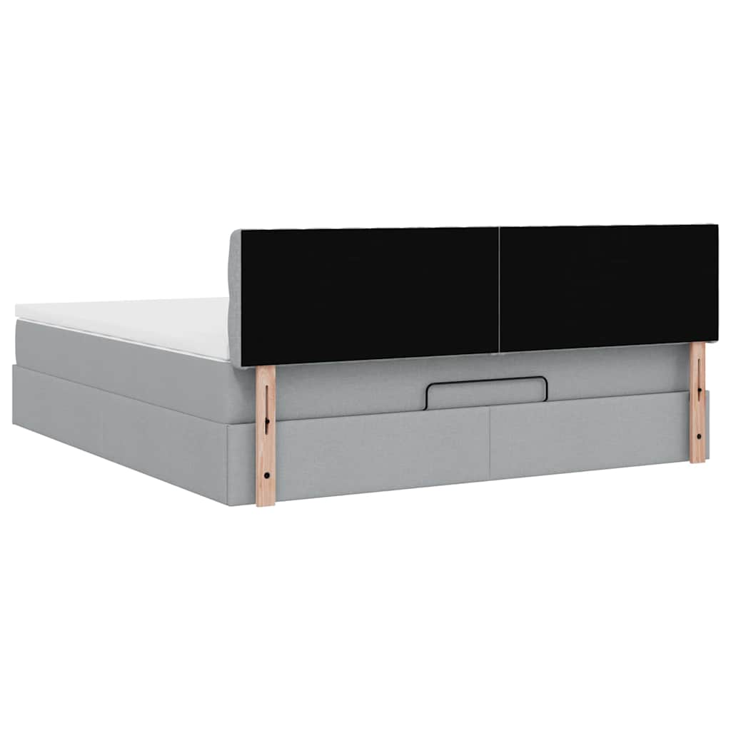 Ottoman-Bett mit Matratze & LEDs Hellgrau 160x200 cm Stoff