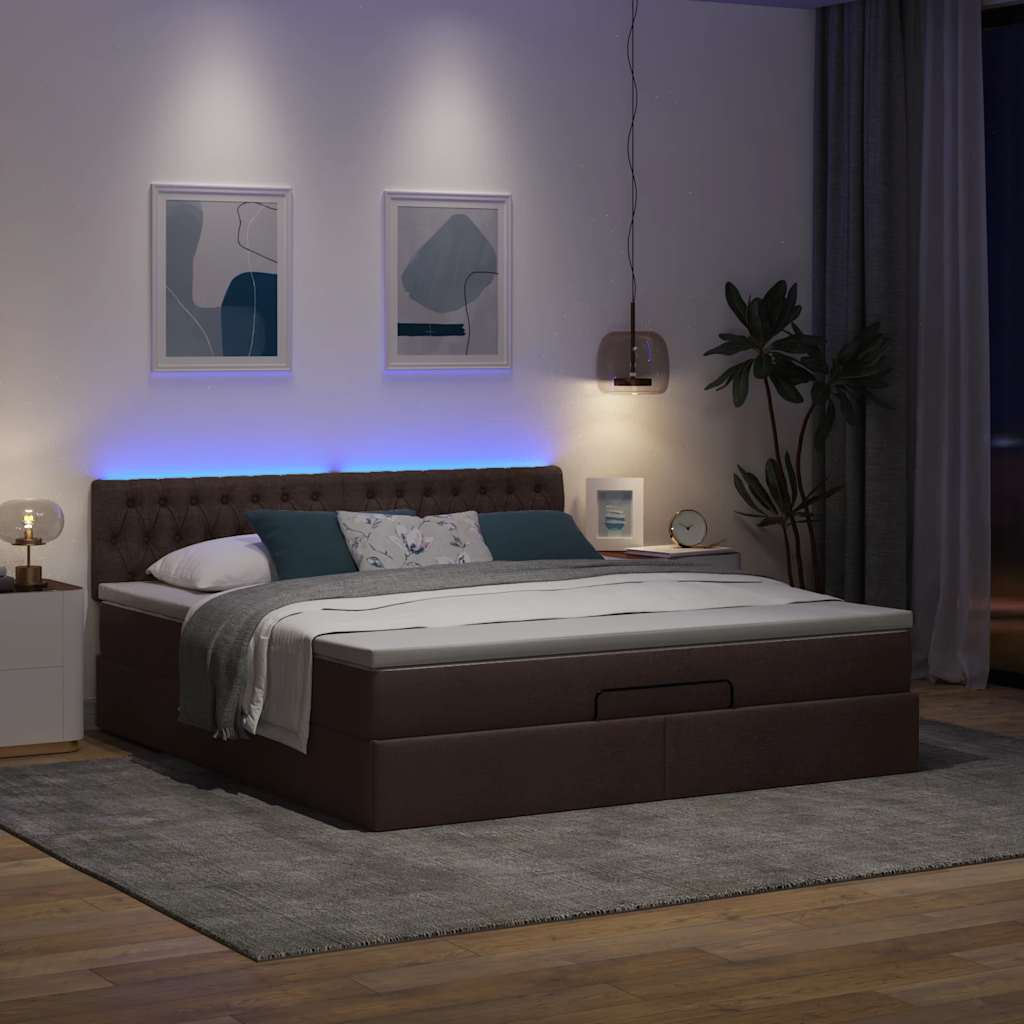 Ottoman-Bett mit Matratze & LEDs Dunkelbraun 160x200 cm Stoff