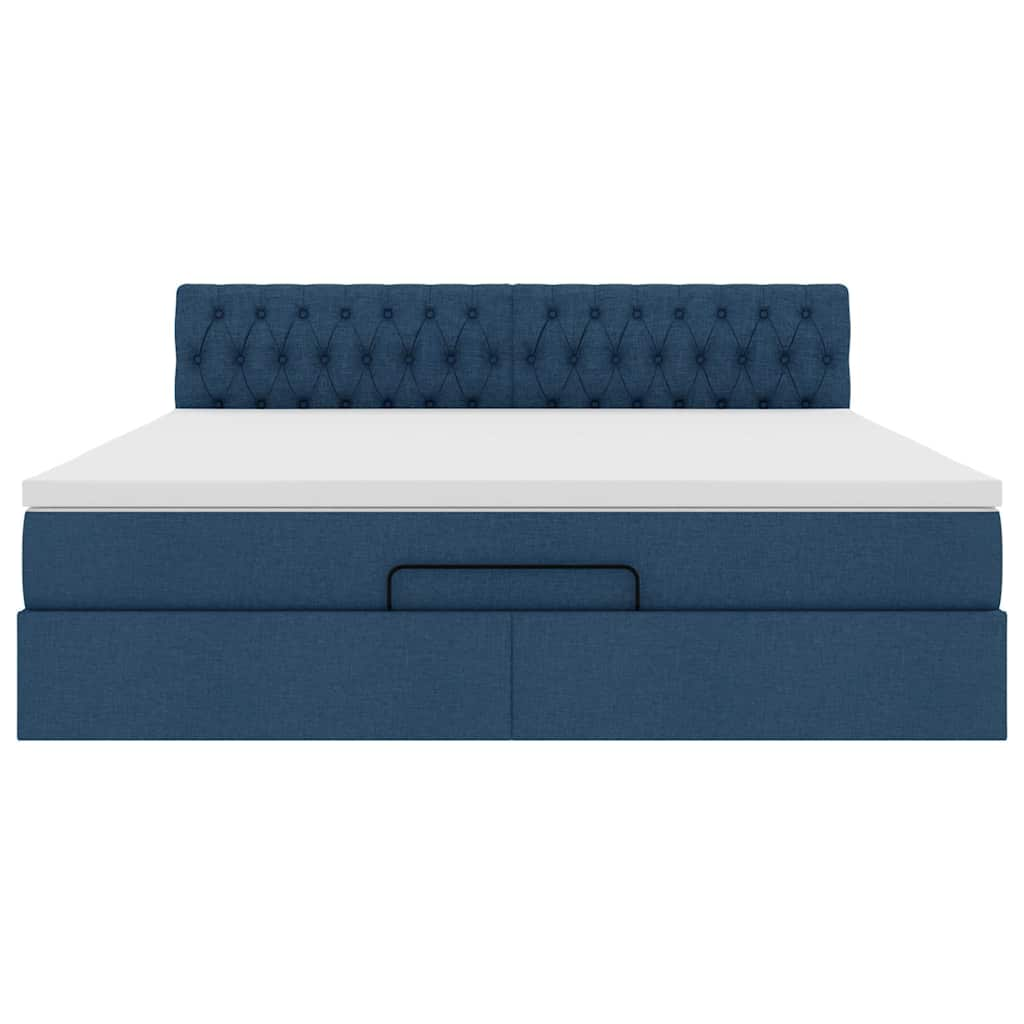 Ottoman-Bett mit Matratze & LEDs Blau 160x200 cm Stoff