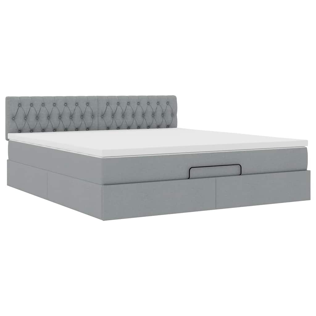 Lit ottoman avec matelas et LED tissu gris clair 180x200 cm