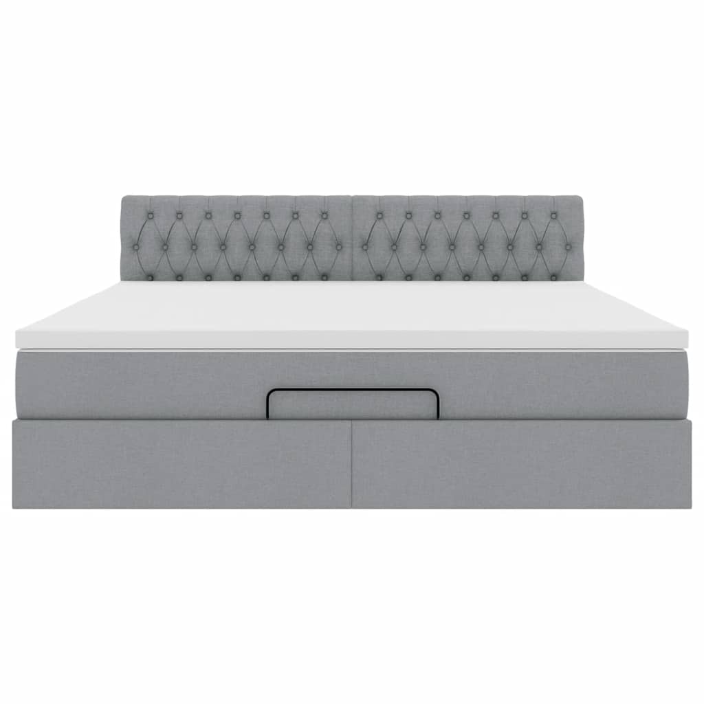 Lit ottoman avec matelas et LED tissu gris clair 180x200 cm