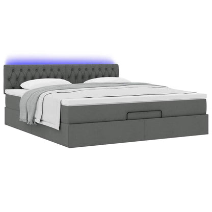 Ottomane Bett mit Matratze & LEDs Dunkelgrau 180x200 cm Stoff
