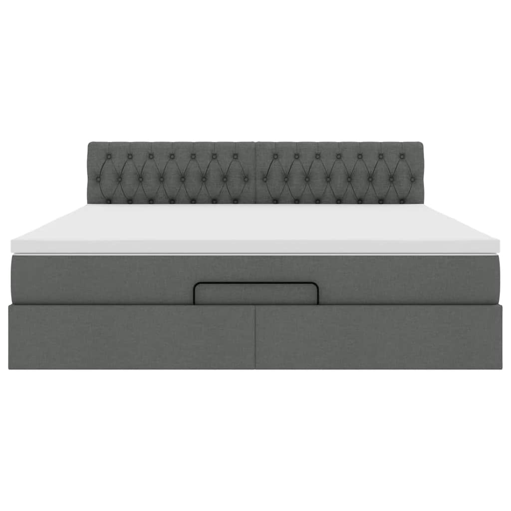 Lit ottoman avec matelas et LED tissu gris foncé 180x200 cm