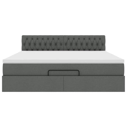 Ottomane Bett mit Matratze & LEDs Dunkelgrau 180x200 cm Stoff