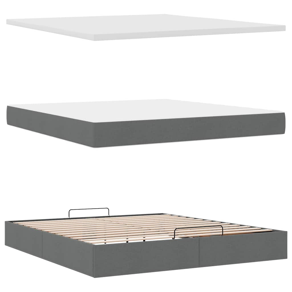Lit ottoman avec matelas et LED tissu gris foncé 180x200 cm
