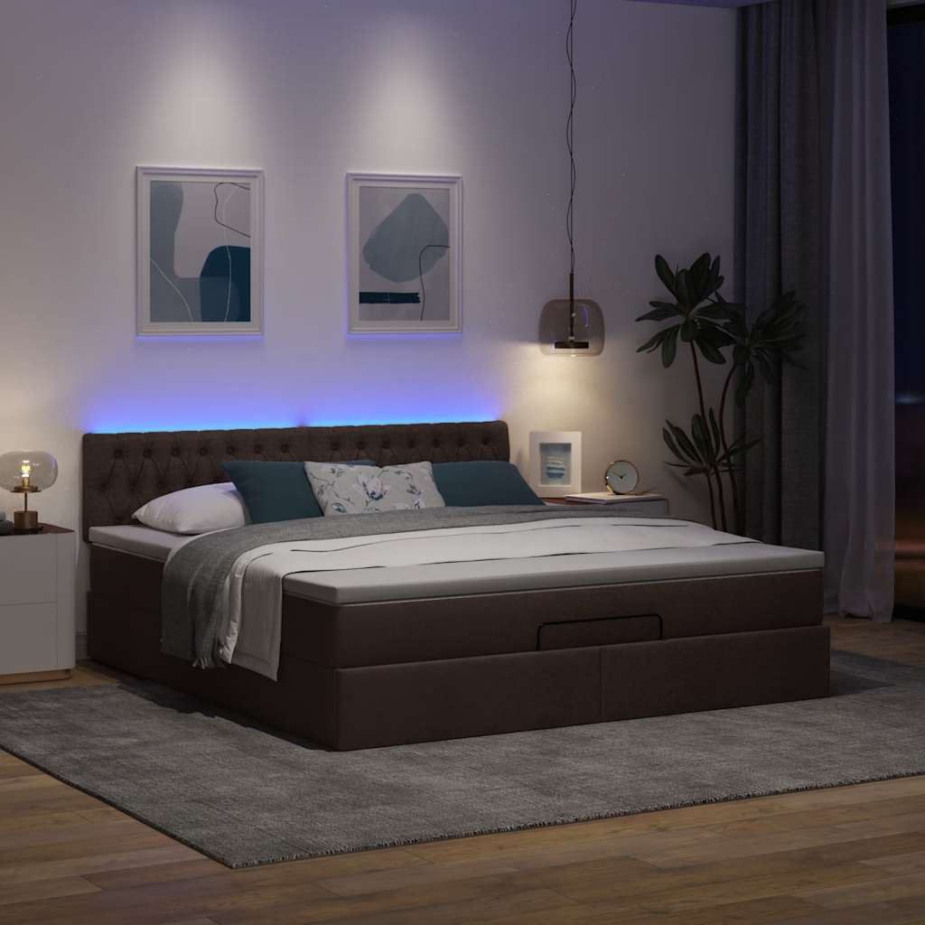 Ottomane Bett mit Matratze & LEDs Dunkelbraun 180x200 cm Stoff