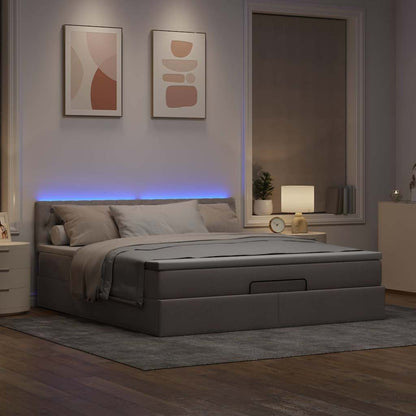 Ottomane Bett mit Matratze & LEDs Taupe 180x200 cm Stoff