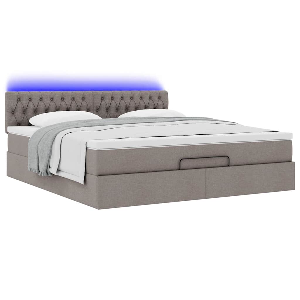 Ottomane Bett mit Matratze & LEDs Taupe 180x200 cm Stoff