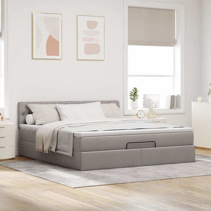 Ottomane Bett mit Matratze & LEDs Taupe 180x200 cm Stoff
