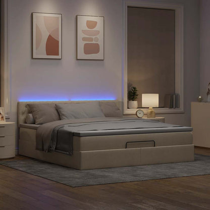Ottomane Bett mit Matratze & LEDs Creme 180x200 cm Stoff