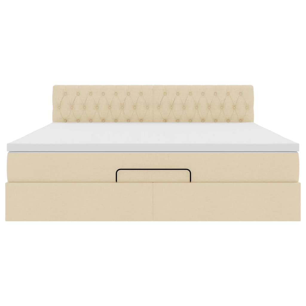 Ottomane Bett mit Matratze & LEDs Creme 180x200 cm Stoff
