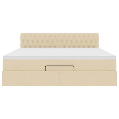 Ottomane Bett mit Matratze & LEDs Creme 180x200 cm Stoff