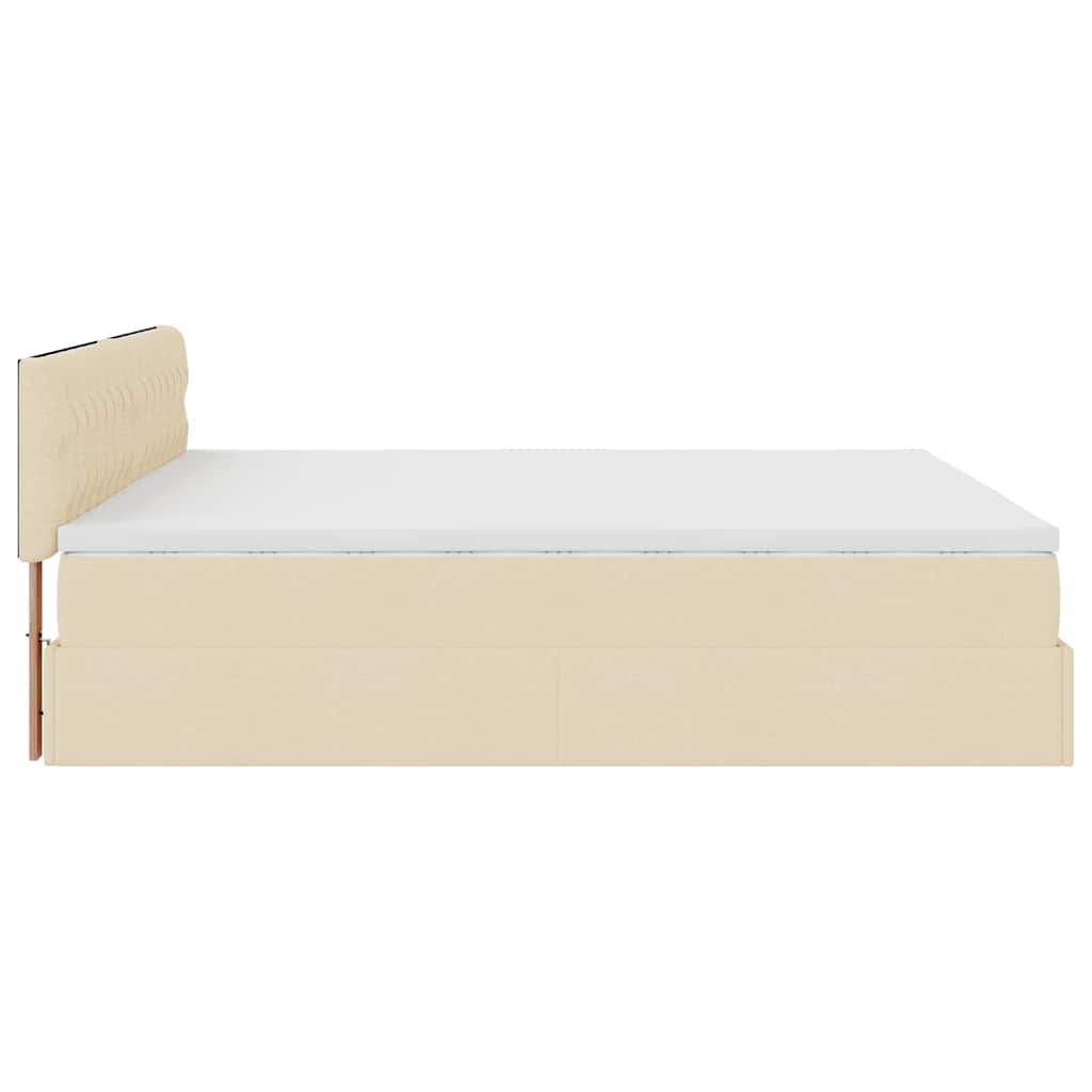 Ottomane Bett mit Matratze & LEDs Creme 180x200 cm Stoff