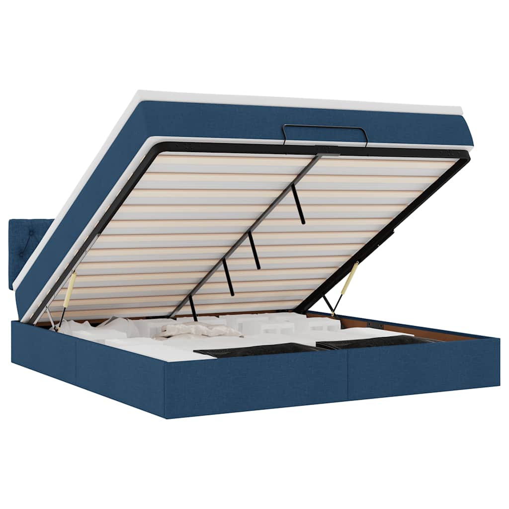Ottomane Bett mit Matratze & LEDs Blau 180x200 cm Stoff