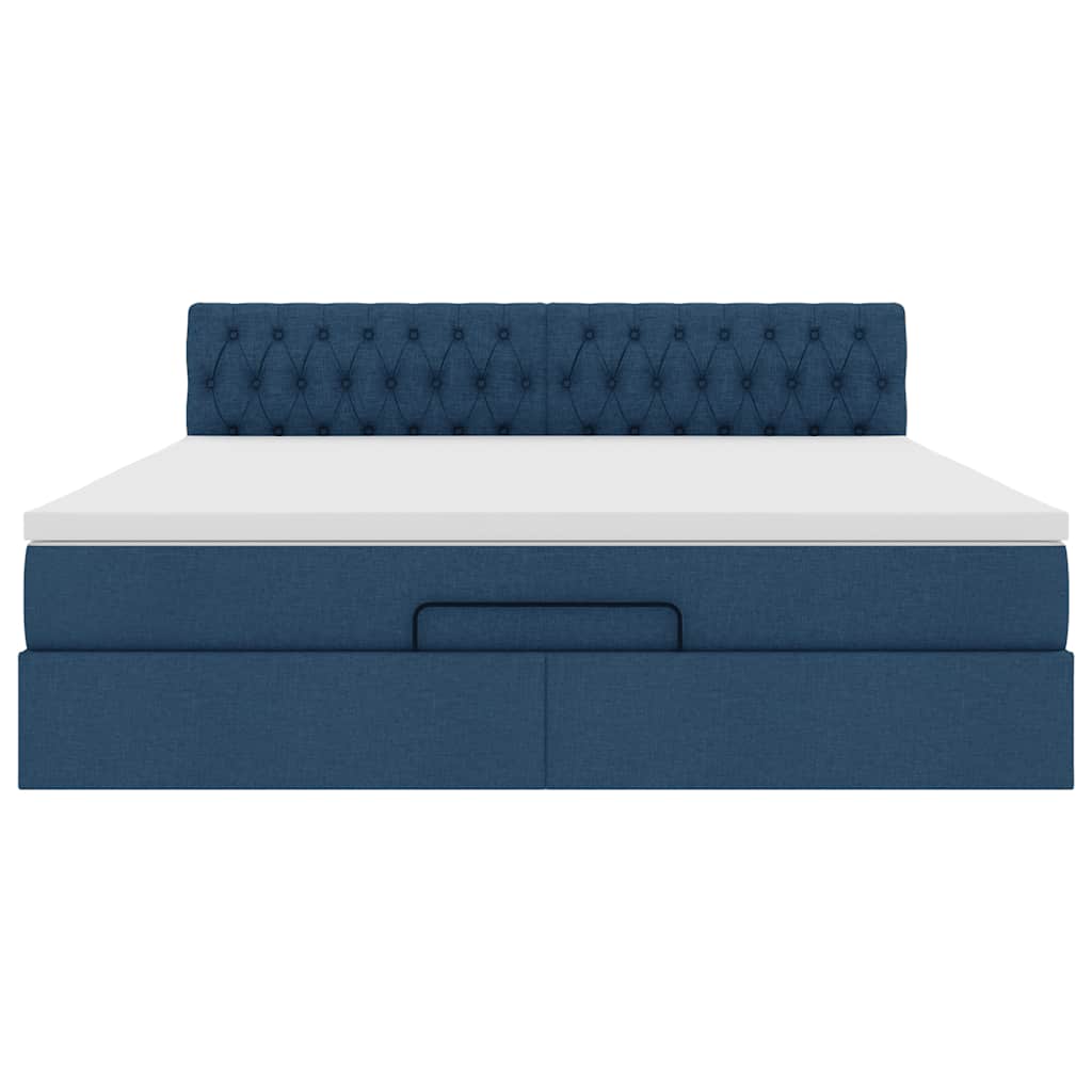 Ottomane Bett mit Matratze & LEDs Blau 180x200 cm Stoff