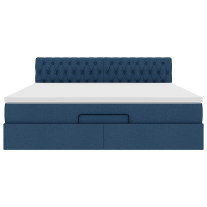 Ottomane Bett mit Matratze & LEDs Blau 180x200 cm Stoff