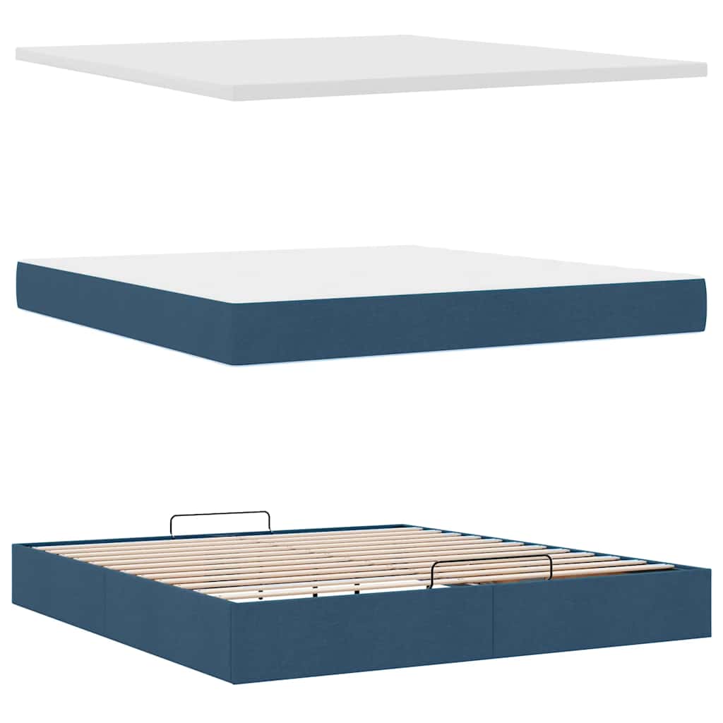 Ottomane Bett mit Matratze & LEDs Blau 180x200 cm Stoff