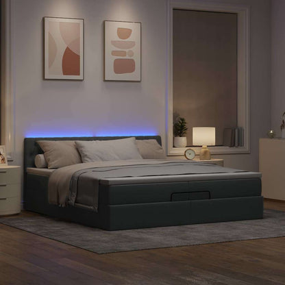Ottoman-Bett mit Matratzen & LEDs Hellgrau 200x200 cm Stoff