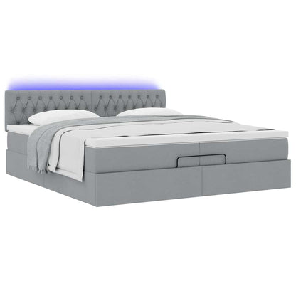 Ottoman-Bett mit Matratzen & LEDs Hellgrau 200x200 cm Stoff