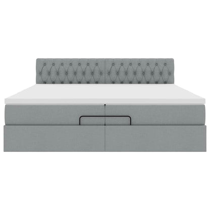 Ottoman-Bett mit Matratzen & LEDs Hellgrau 200x200 cm Stoff