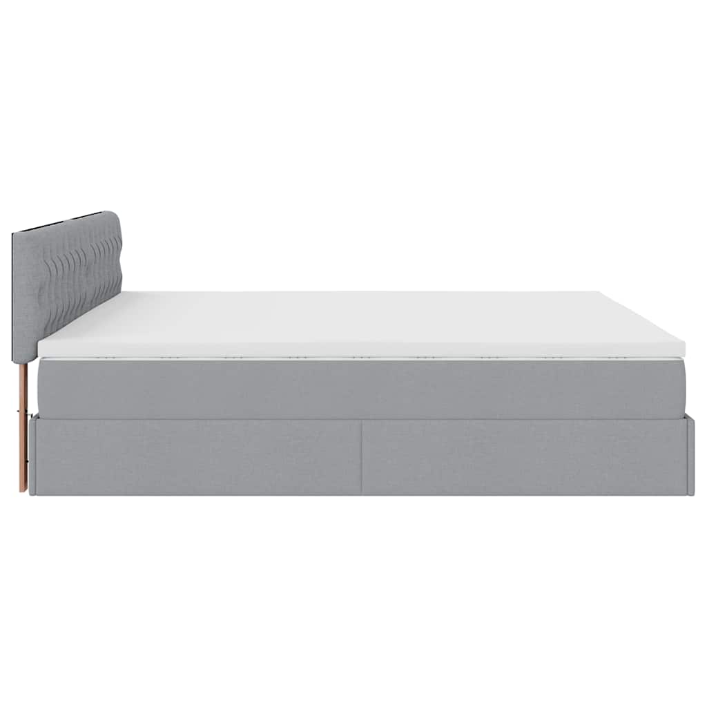 Ottoman-Bett mit Matratzen & LEDs Hellgrau 200x200 cm Stoff