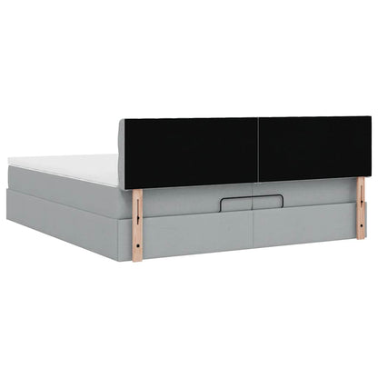 Ottoman-Bett mit Matratzen & LEDs Hellgrau 200x200 cm Stoff