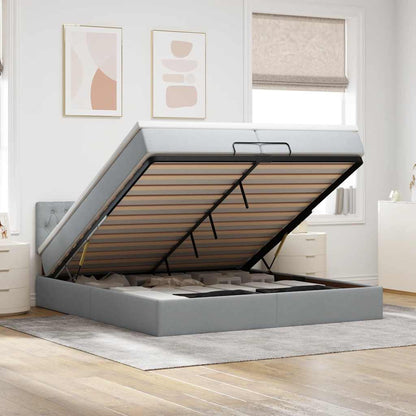 Ottoman-Bett mit Matratzen & LEDs Hellgrau 200x200 cm Stoff