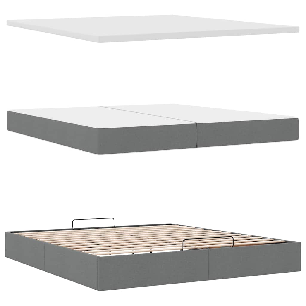 Ottoman-Bett mit Matratzen & LEDs Dunkelgrau 200x200 cm Stoff