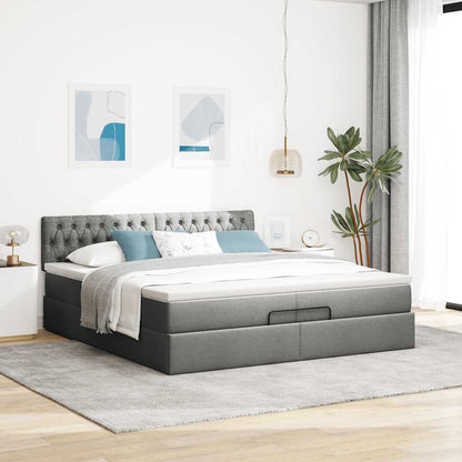 Ottoman-Bett mit Matratzen & LEDs Dunkelgrau 200x200 cm Stoff