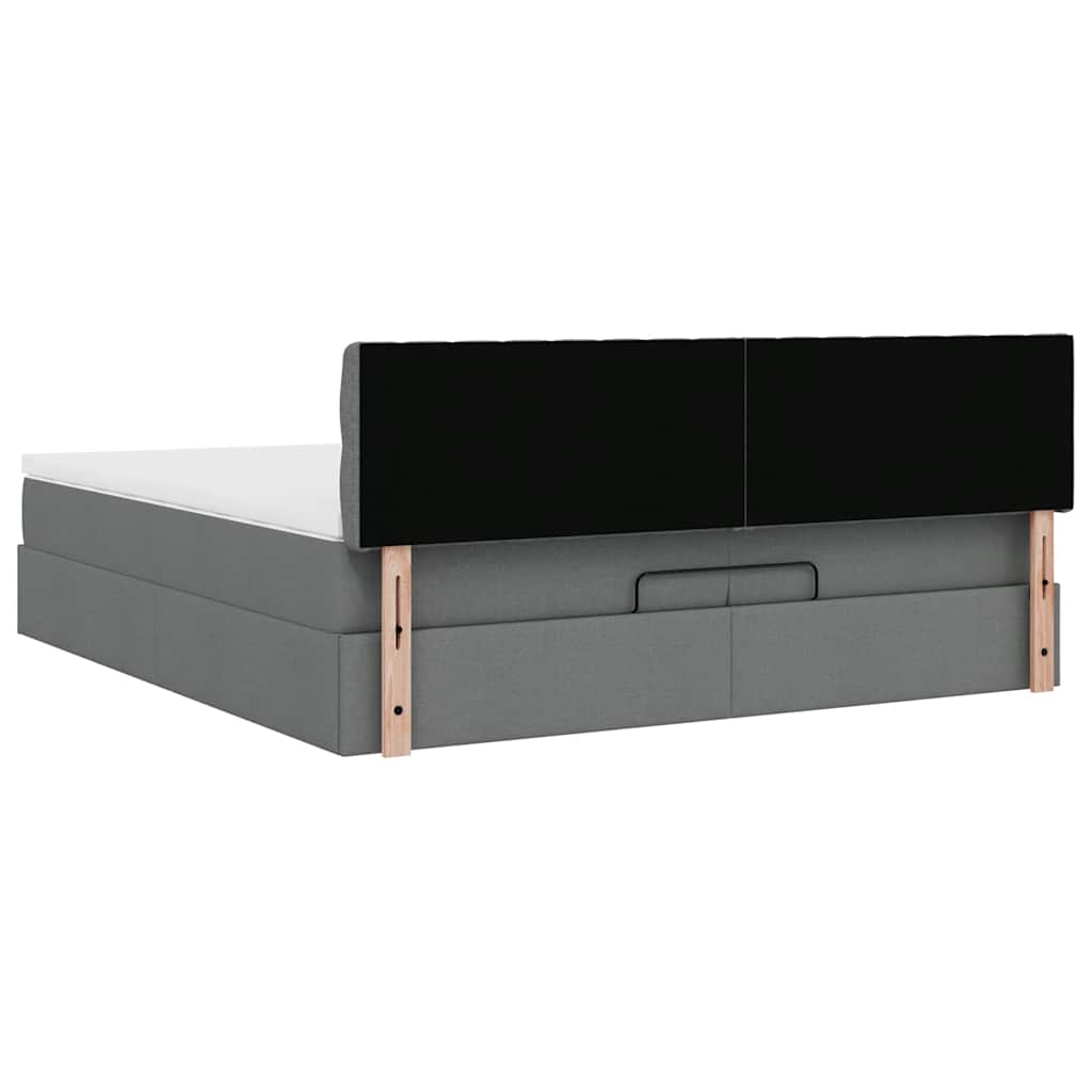 Ottoman-Bett mit Matratzen & LEDs Dunkelgrau 200x200 cm Stoff