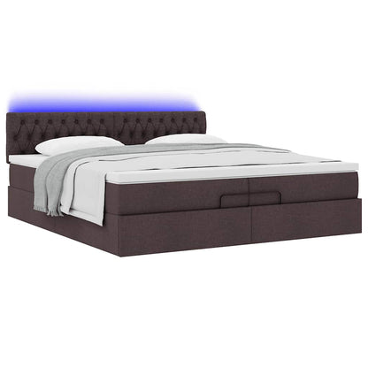 Ottoman-Bett mit Matratzen & LEDs Dunkelbraun 200x200 cm Stoff