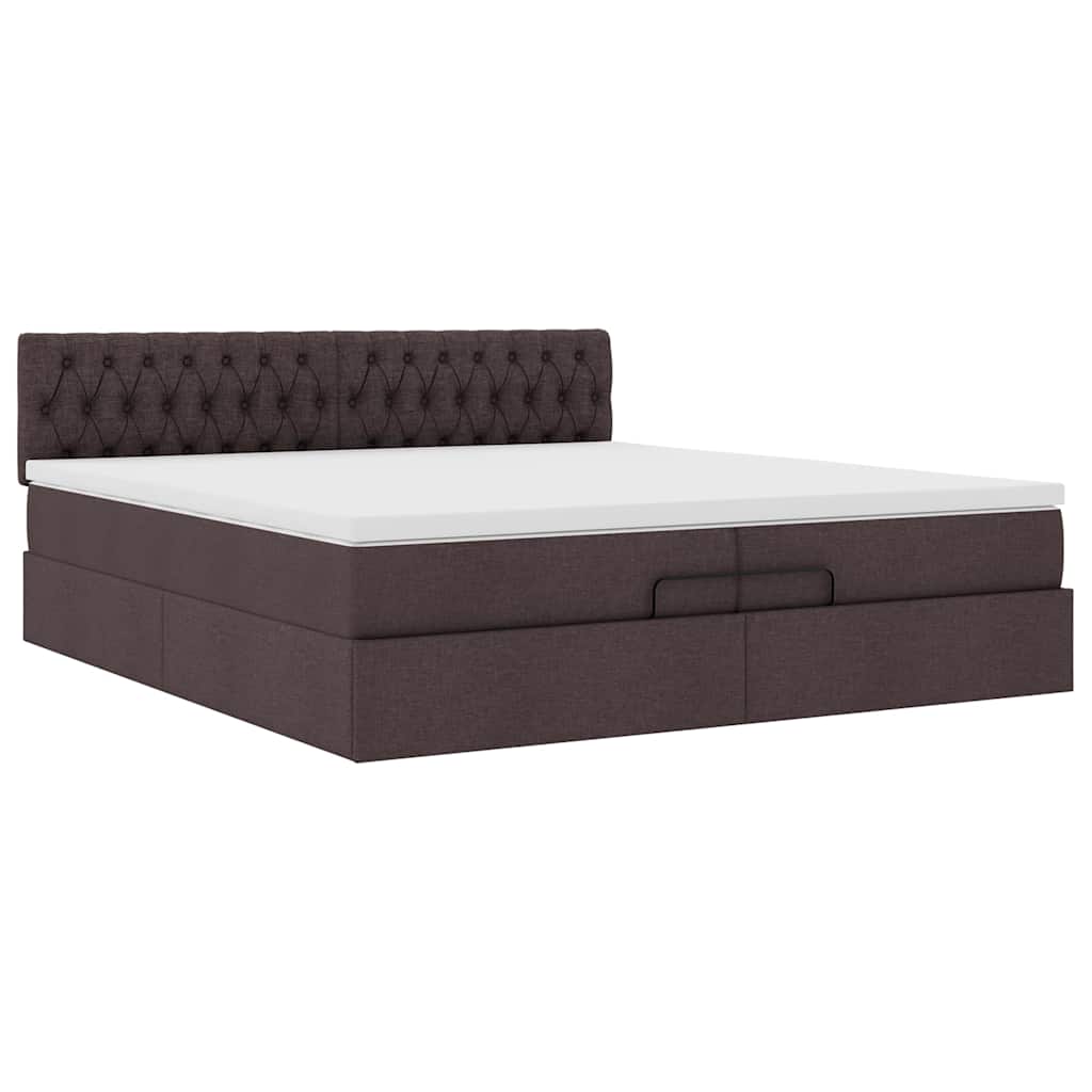 Ottoman-Bett mit Matratzen & LEDs Dunkelbraun 200x200 cm Stoff
