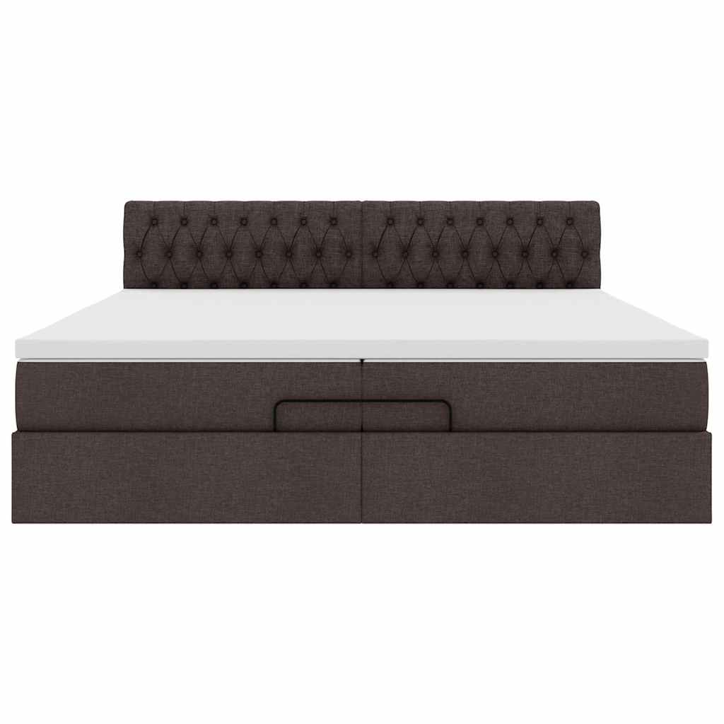 Ottoman-Bett mit Matratzen & LEDs Dunkelbraun 200x200 cm Stoff