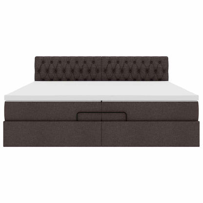 Ottoman-Bett mit Matratzen & LEDs Dunkelbraun 200x200 cm Stoff