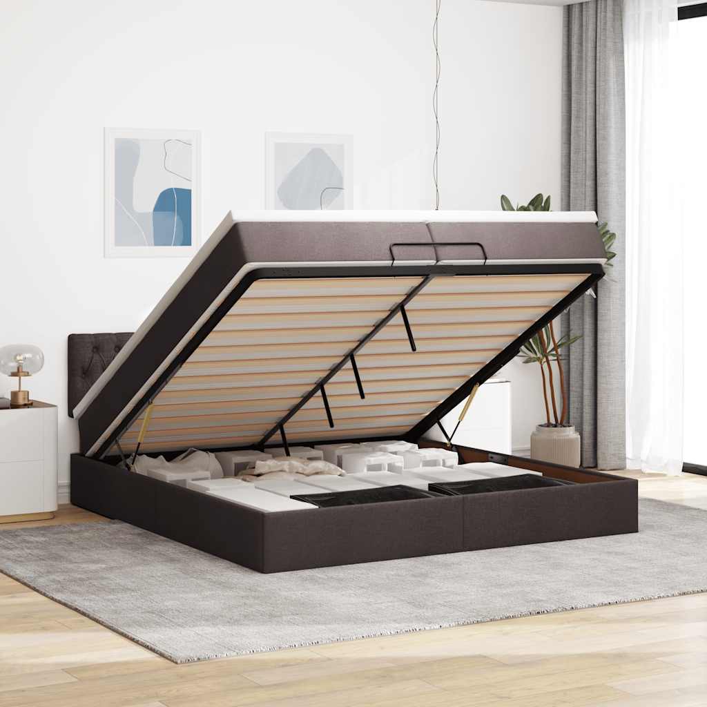 Ottoman-Bett mit Matratzen & LEDs Dunkelbraun 200x200 cm Stoff