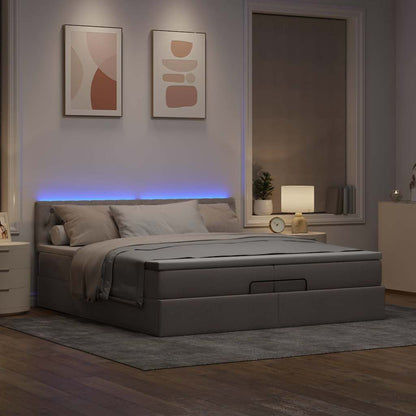 Ottoman-Bett mit Matratzen & LEDs Taupe 200x200 cm Stoff