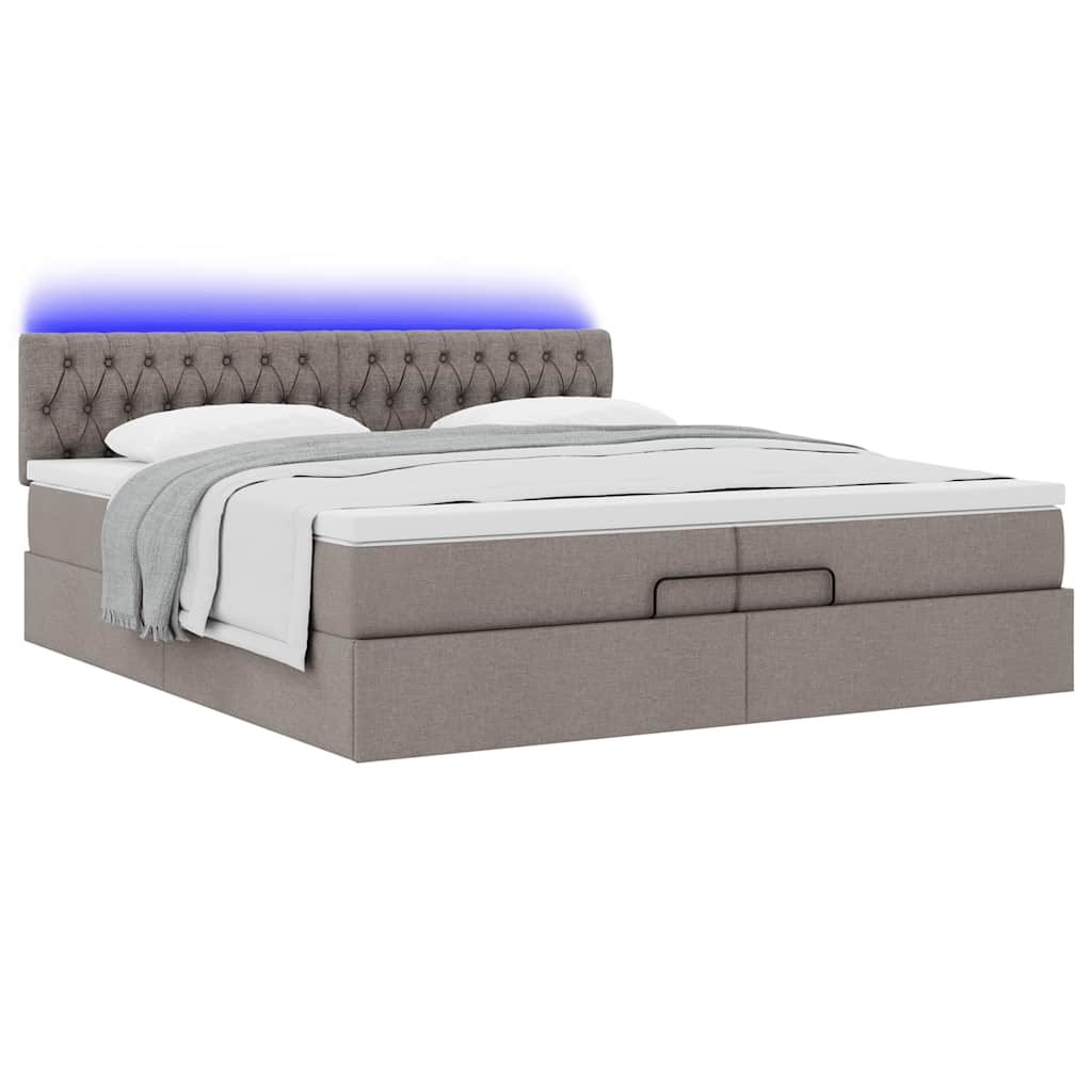Ottoman-Bett mit Matratzen & LEDs Taupe 200x200 cm Stoff