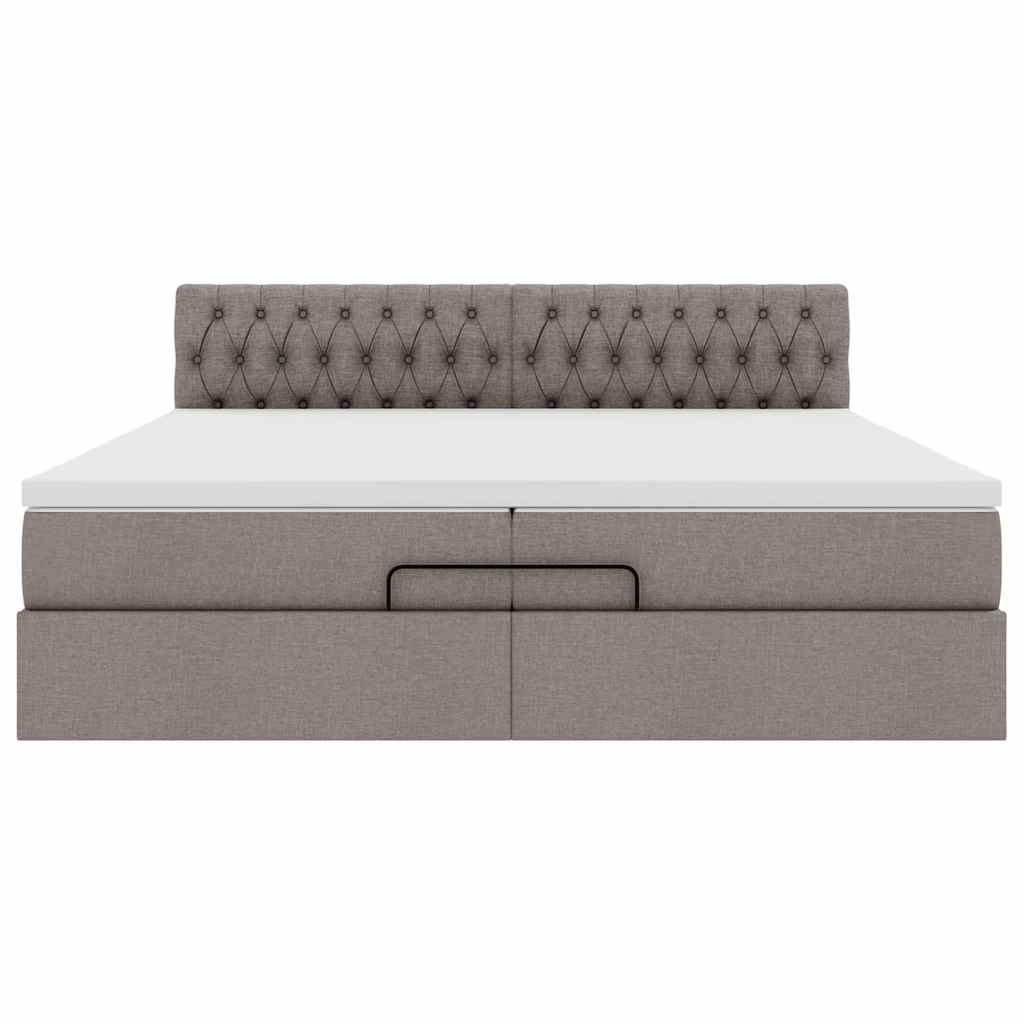 Ottoman-Bett mit Matratzen & LEDs Taupe 200x200 cm Stoff