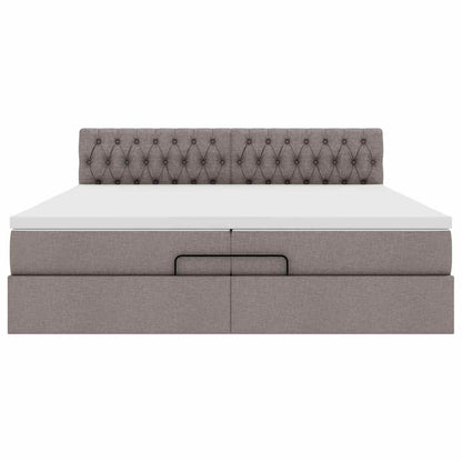Ottoman-Bett mit Matratzen & LEDs Taupe 200x200 cm Stoff