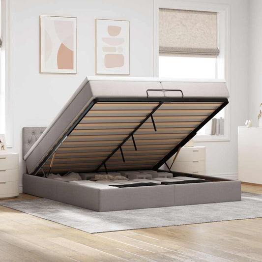 Ottoman-Bett mit Matratzen & LEDs Taupe 200x200 cm Stoff