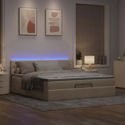 Ottoman-Bett mit Matratzen & LEDs Creme 200x200 cm Stoff