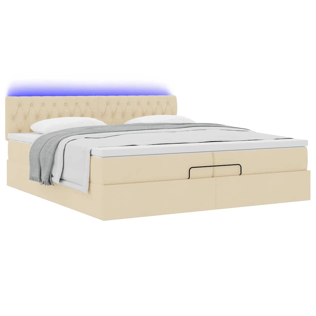 Ottoman-Bett mit Matratzen & LEDs Creme 200x200 cm Stoff