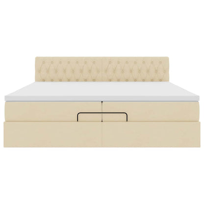Ottoman-Bett mit Matratzen & LEDs Creme 200x200 cm Stoff