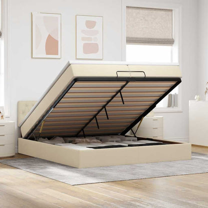 Ottoman-Bett mit Matratzen & LEDs Creme 200x200 cm Stoff