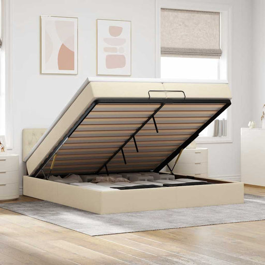 Ottoman-Bett mit Matratzen & LEDs Creme 200x200 cm Stoff