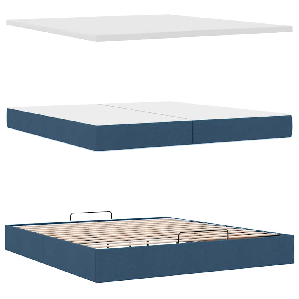 Ottoman-Bett mit Matratzen & LEDs Blau 200x200 cm Stoff