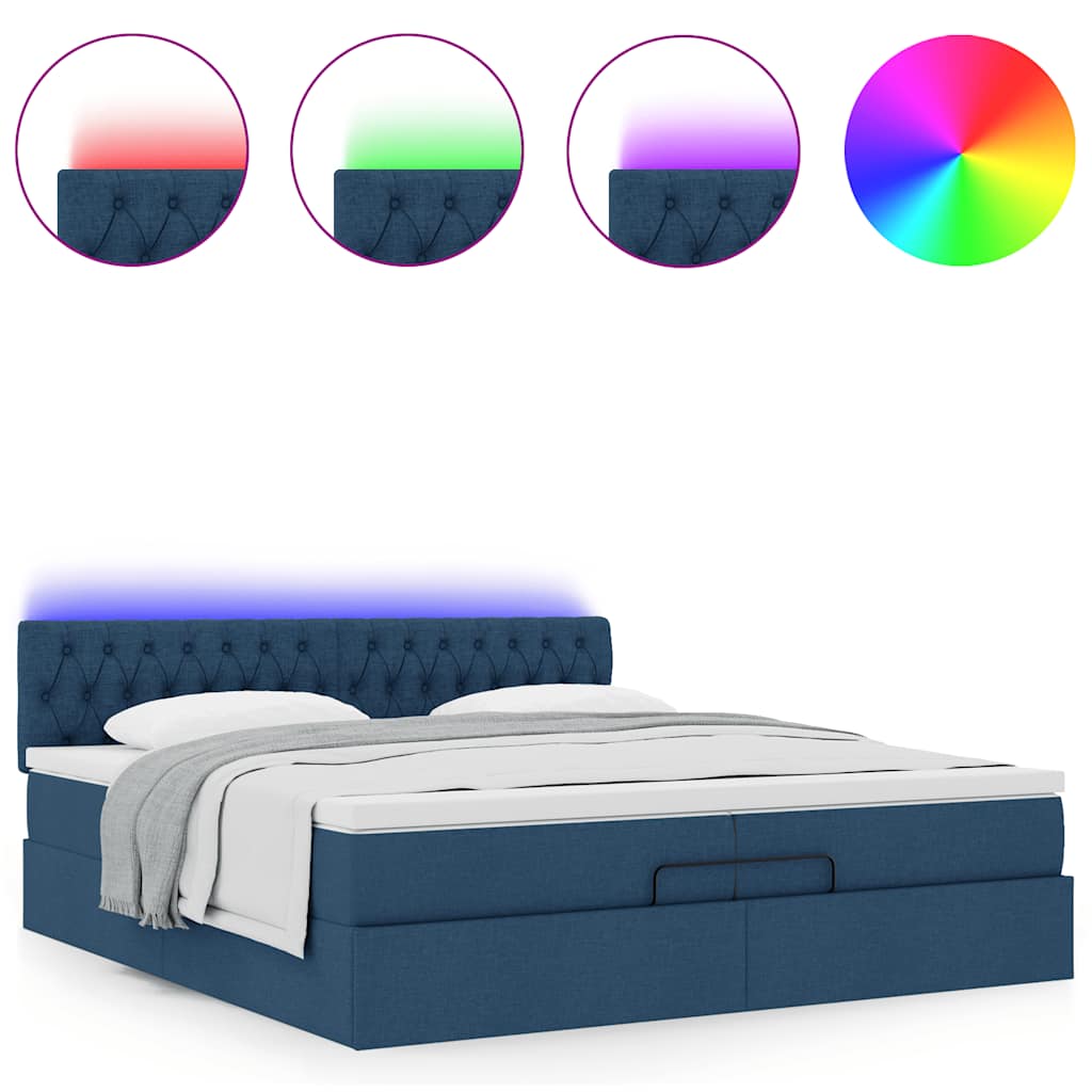 Ottoman-Bett mit Matratzen & LEDs Blau 200x200 cm Stoff