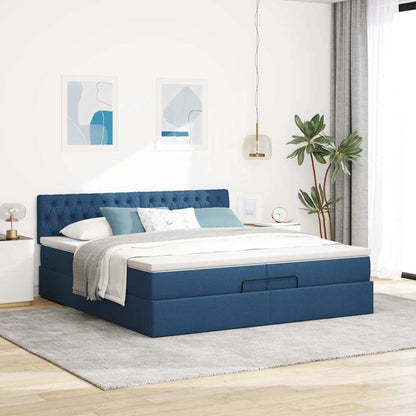 Ottoman-Bett mit Matratzen & LEDs Blau 200x200 cm Stoff