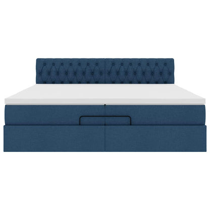 Ottoman-Bett mit Matratzen & LEDs Blau 200x200 cm Stoff