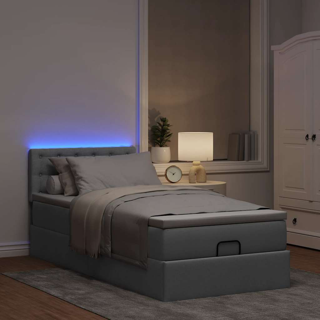 Ottomane Bett mit Matratze & LEDs Hellgrau 80x200 cm Stoff